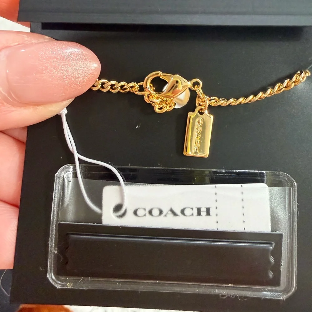 COACH Gold-Tone Chain Necklace with Enamel lettering. NWT - Picture 2 of 4